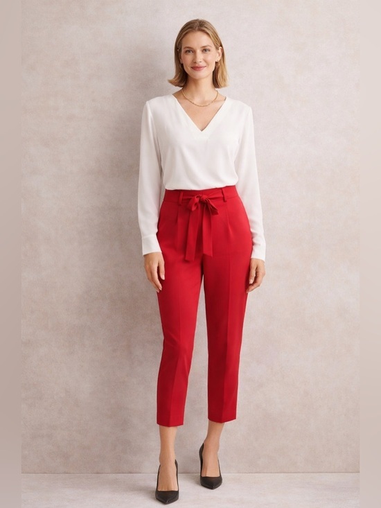 Ann Taylor Pants - Ann Taylor Petite Red Tie Waist Ankle Pants 6P Workwear Office Core Chic Modern